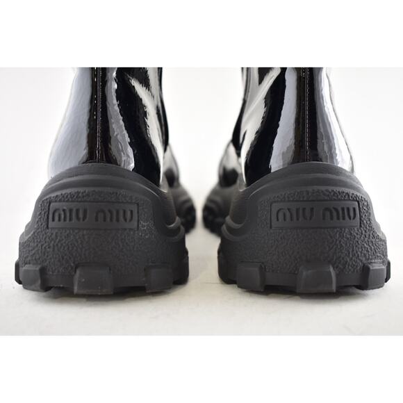 Miu Miu Naplak Tech Black Patent Leather Platform Lace Up Combat Moto Boot 36.5 - Picture 14 of 15
